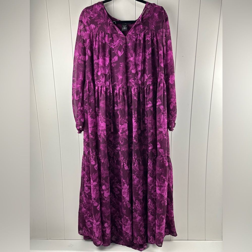 Women's Floral Tiered Maxi Dress - Magenta